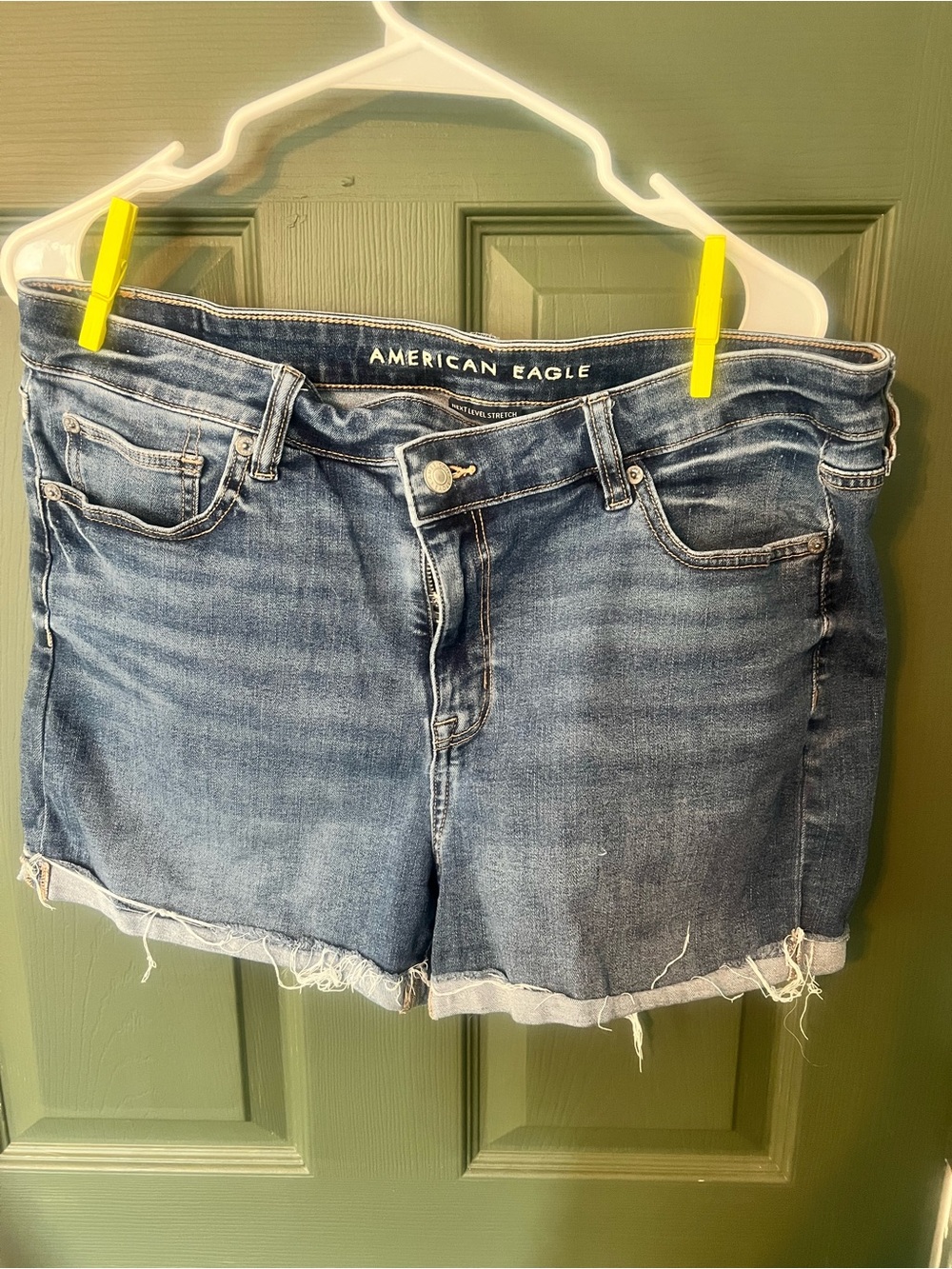 American Eagle Outfitters Frayed Hem Mid-Blue Denim Shorts